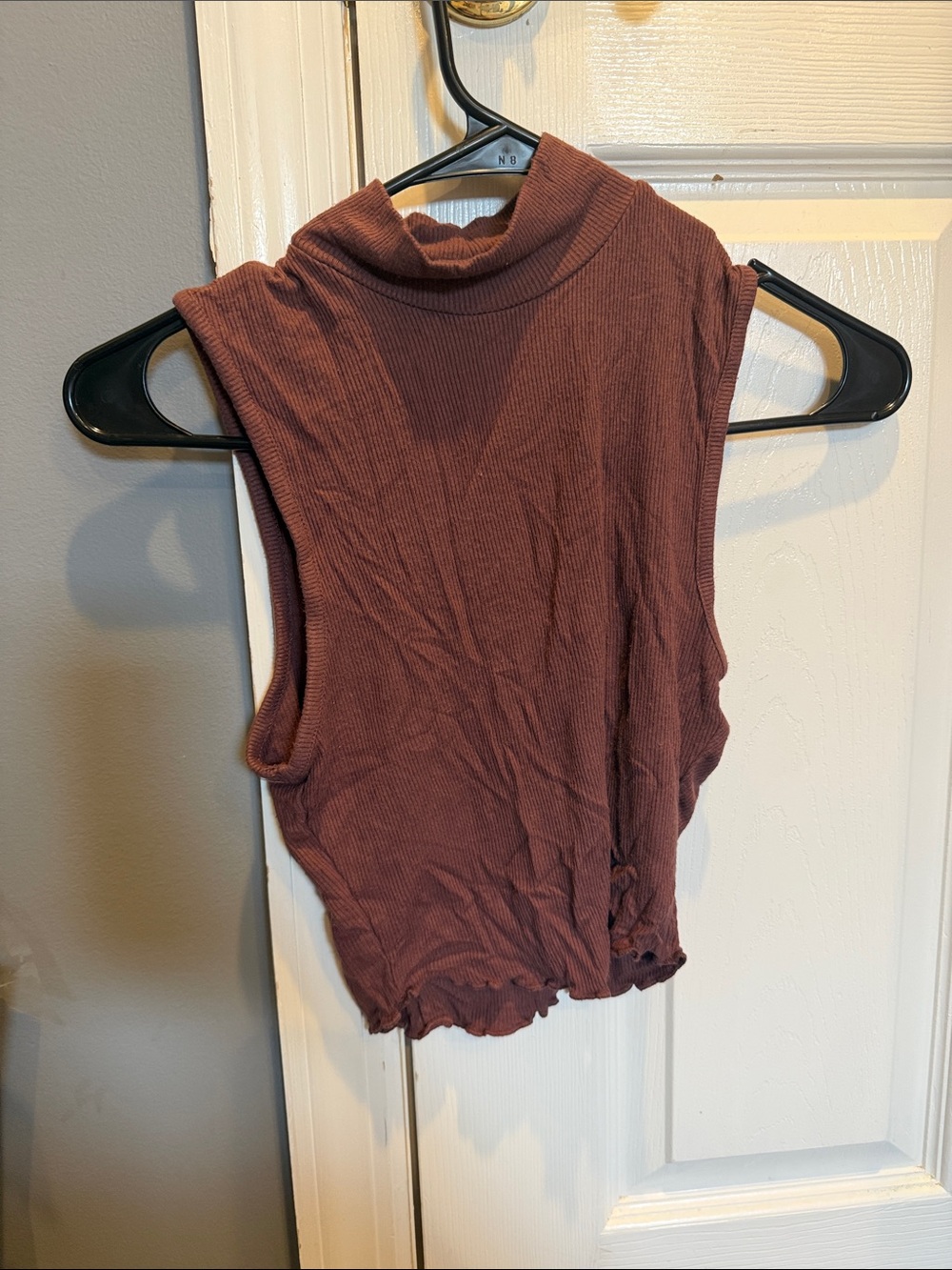 Sleeveless Mock Neck Ribbed Crop Top - Dusty Mauve